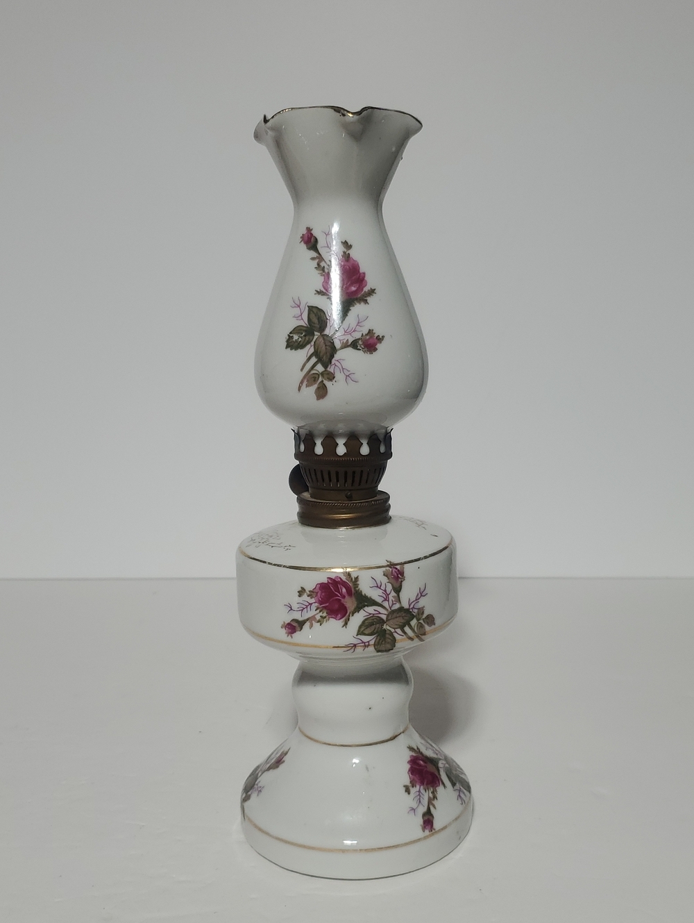 Vintage Tilso Japan Miniture Porcelain Floral Oil Lamp